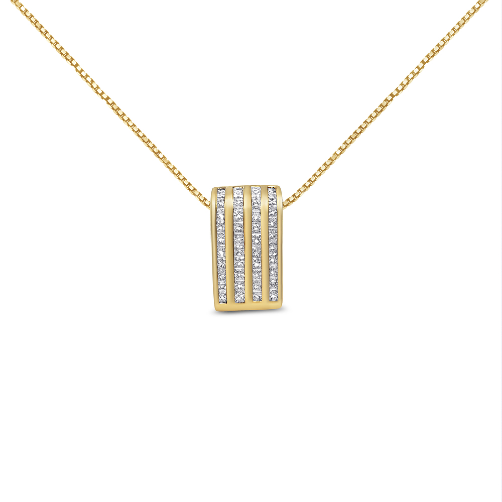 14K Yellow Gold 2 1/3 cttw Princess Cut Diamond Block Pendant Necklace (H-I,